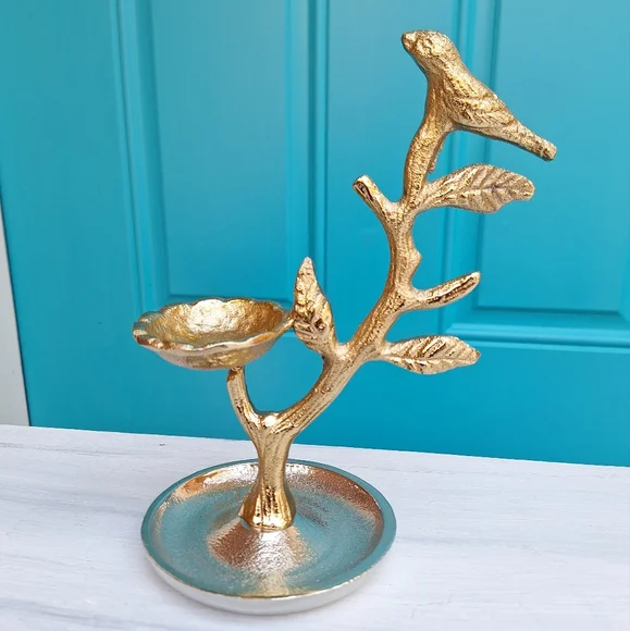 Metal Jewelry Display Stand Holder Bird on a Branch Birds Nest Gold Silver NEW - Picture 10 of 13
